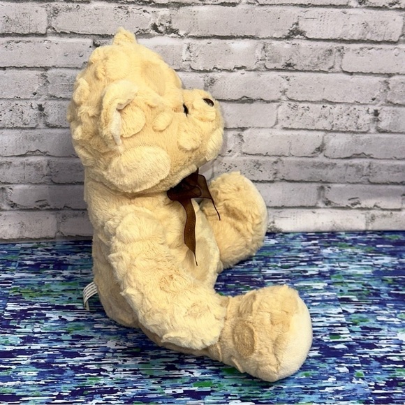 Goffa Waffle Fur Tan Teddy Bear Plush Sitting 10 in Brown Bow Stuffed Animal - Picture 5 of 13